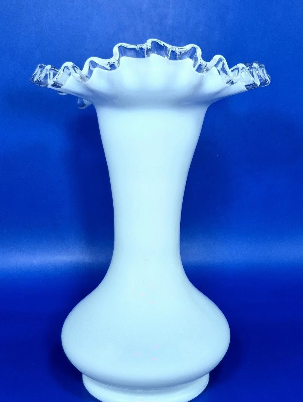 Vintage Fenton Silver Crest Milk Glass Ruffled Vase